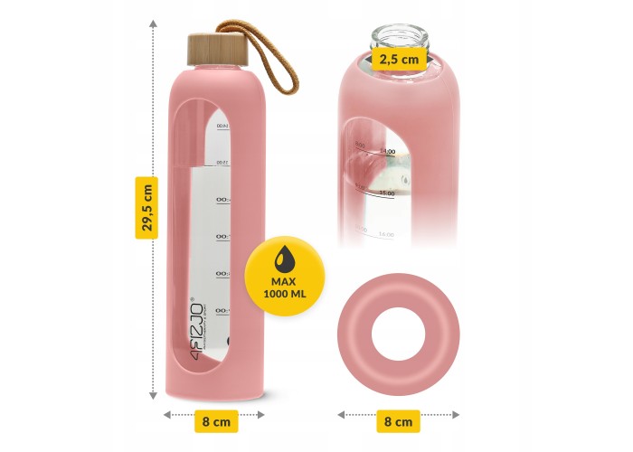 Пляшка для води спортивна 4FIZJO 1000 мл скляна Pink (P-5905973403887)