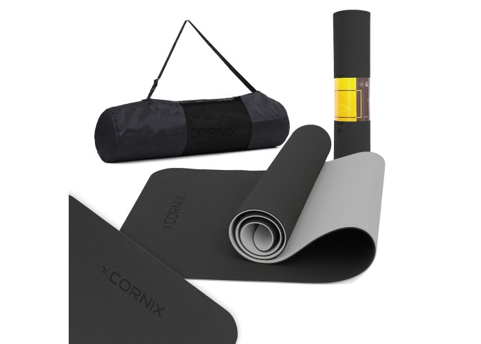 Килимок спортивний Cornix TPE 183 x 61 x 0.6 см для йоги та фітнесу XR-0349 Black/Grey