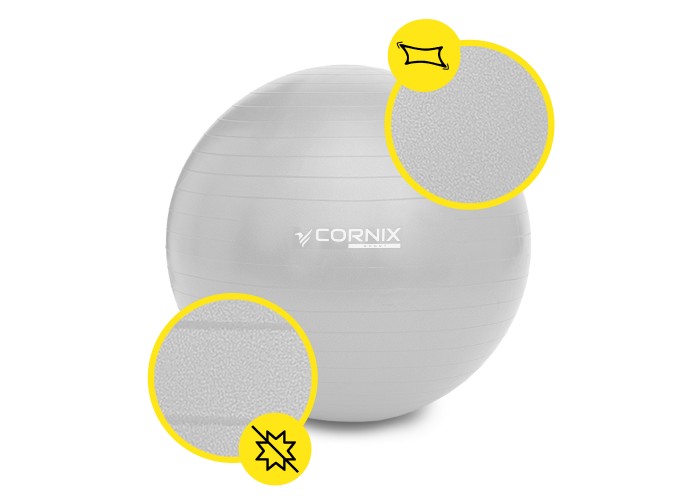 М'яч для фітнесу (фітбол) Cornix 55 см Anti-Burst XR-0359 Silver