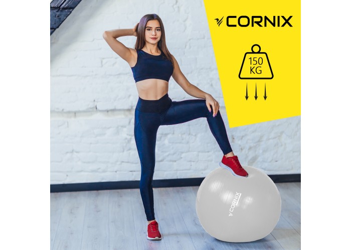 М'яч для фітнесу (фітбол) Cornix 55 см Anti-Burst XR-0359 Silver
