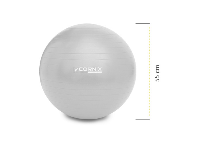 М'яч для фітнесу (фітбол) Cornix 55 см Anti-Burst XR-0359 Silver