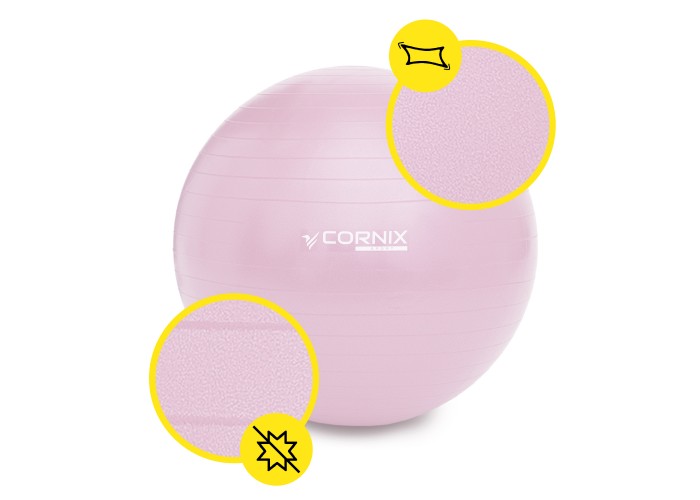 М'яч для фітнесу (фітбол) Cornix 55 см Anti-Burst XR-0361 Light Pink