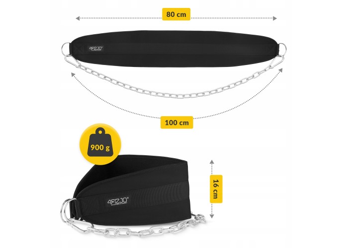 Пояс атлетичний для обтяження 4FIZJO Dip Belt 100 см Black (P-5905973402262)