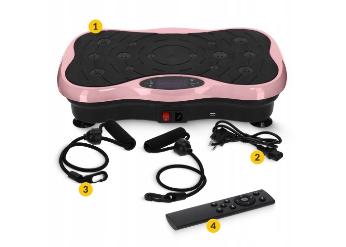 Віброплатформа для тренувань 4FIZJO Ultra+ з пультом та еспандерами Black/Pink (P-5905973402880)