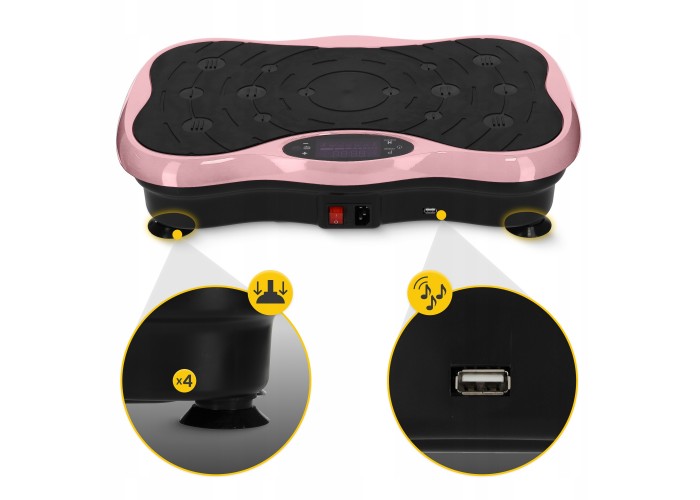 Віброплатформа для тренувань 4FIZJO Ultra+ з пультом та еспандерами Black/Pink (P-5905973402880)