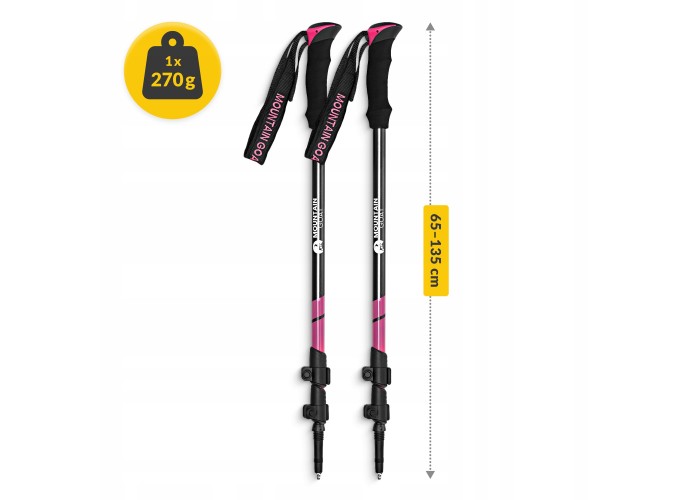 Трекінгові палиці Mountain Goat Peak+ 65-135 см Black/Pink (P-5905973404648)