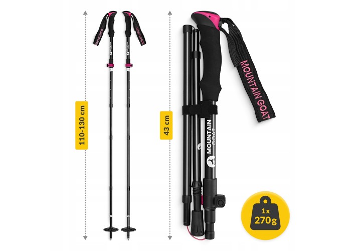 Трекінгові палиці Mountain Goat Pro+ 43-130 см Black/Pink (P-5905973404662)