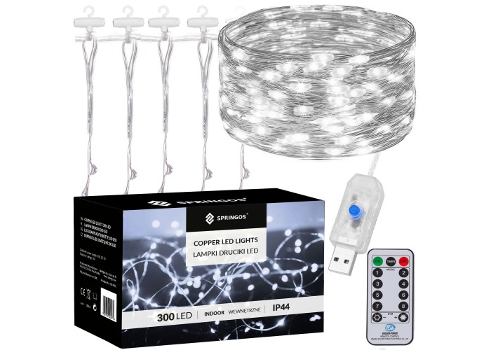 Гірлянда водоспад (штора) Springos 3 x 3 м 300 LED Pilot USB CL4023 Cold White