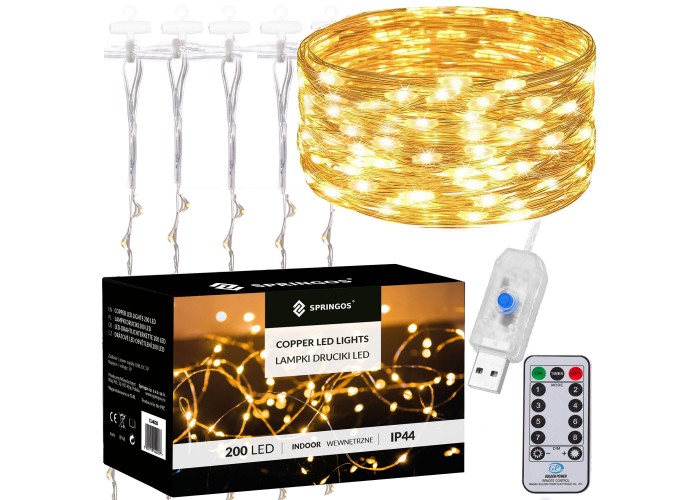 Гірлянда водоспад (штора) Springos 2 x 2 м 200 LED Pilot USB CL4020 Warm White