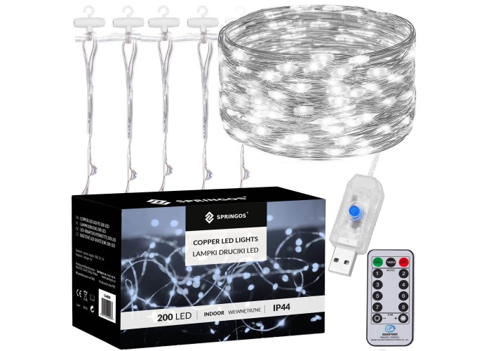 Гірлянда водоспад (штора) Springos 2 x 2 м 200 LED Pilot USB CL4021 Cold White
