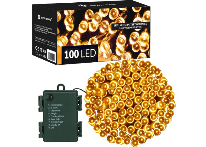 Гірлянда на батарейках Springos 10 м 100 LED CL4030 Warm White