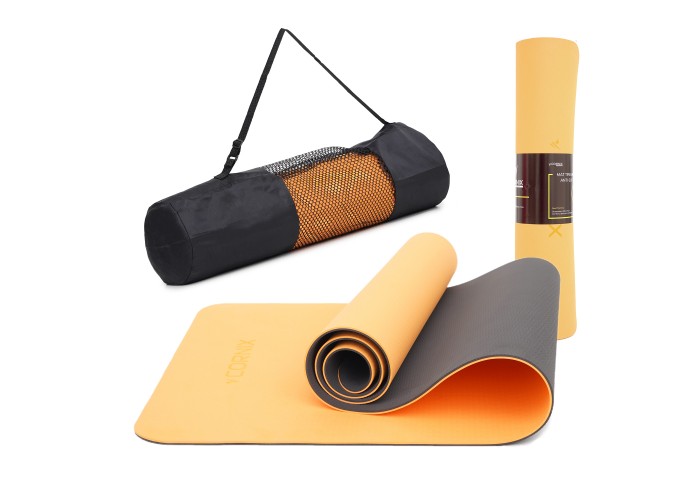 Килимок спортивний Cornix TPE 183 x 61 x 0.6 см для йоги та фітнесу XR-0001 Orange/Black