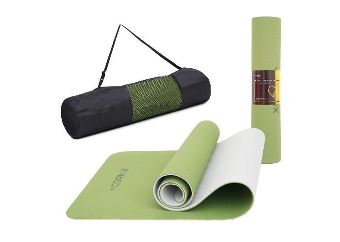 Килимок спортивний Cornix TPE 183 x 61 x 0.6 см для йоги та фітнесу XR-0008 Green/Grey