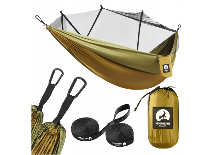 Гамак туристичний Mountain Goat 270 x 140 см з москітною сіткою, одномісний, підвісний Olive (P-5905973403153)