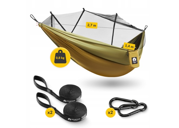 Гамак туристичний Mountain Goat 270 x 140 см з москітною сіткою, одномісний, підвісний Olive (P-5905973403153)