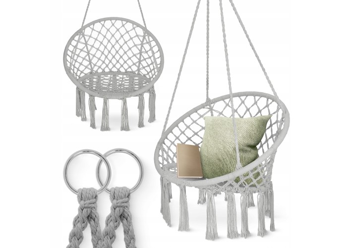 Крісло-гойдалка 4FIZJO Boho Dream 80 см підвісна, плетена Grey (P-5905973404525)