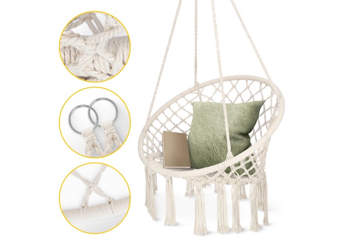 Крісло-гойдалка 4FIZJO Boho Dream 80 см підвісна, плетена Beige (P-5905973404518)