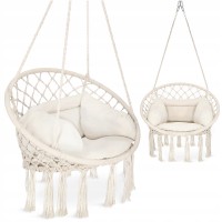 Крісло-гойдалка 4FIZJO Boho Dream 80 см з подушкою, підвісна, плетена Beige (P-5905973404549)