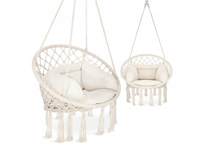 Крісло-гойдалка 4FIZJO Boho Dream 80 см з подушкою, підвісна, плетена Beige (P-5905973404549)