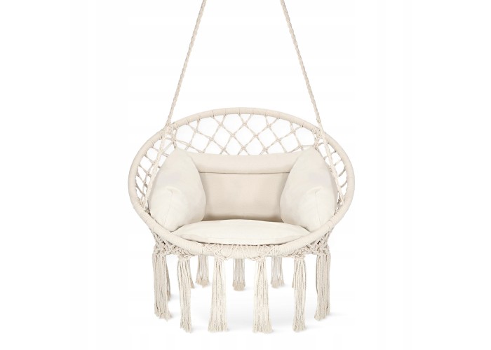 Крісло-гойдалка 4FIZJO Boho Dream 80 см з подушкою, підвісна, плетена Beige (P-5905973404549)