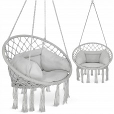 Крісло-гойдалка 4FIZJO Boho Dream 80 см з подушкою, підвісна, плетена Grey (P-5905973404532)