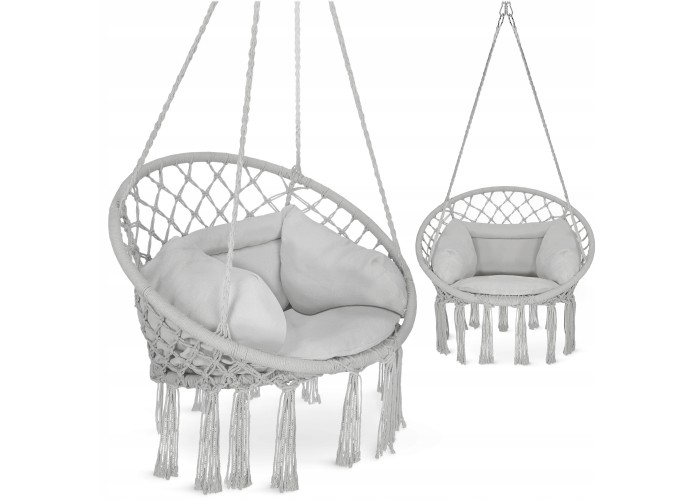 Крісло-гойдалка 4FIZJO Boho Dream 80 см з подушкою, підвісна, плетена Grey (P-5905973404532)