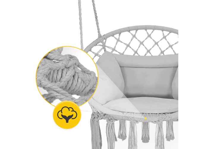 Крісло-гойдалка 4FIZJO Boho Dream 80 см з подушкою, підвісна, плетена Grey (P-5905973404532)