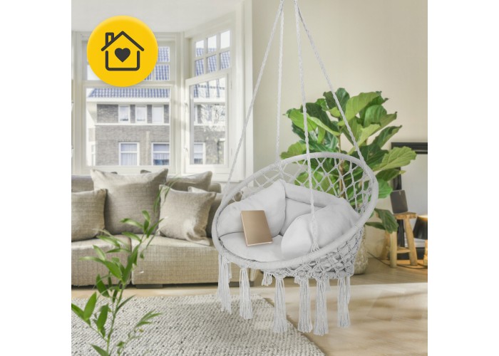 Крісло-гойдалка 4FIZJO Boho Dream 80 см з подушкою, підвісна, плетена Grey (P-5905973404532)