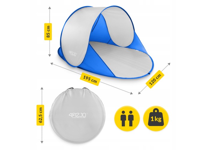 Намет пляжний 4FIZJO Pop-Up 195 x 120 см саморозкладний Blue/Grey (P-5905973405157)