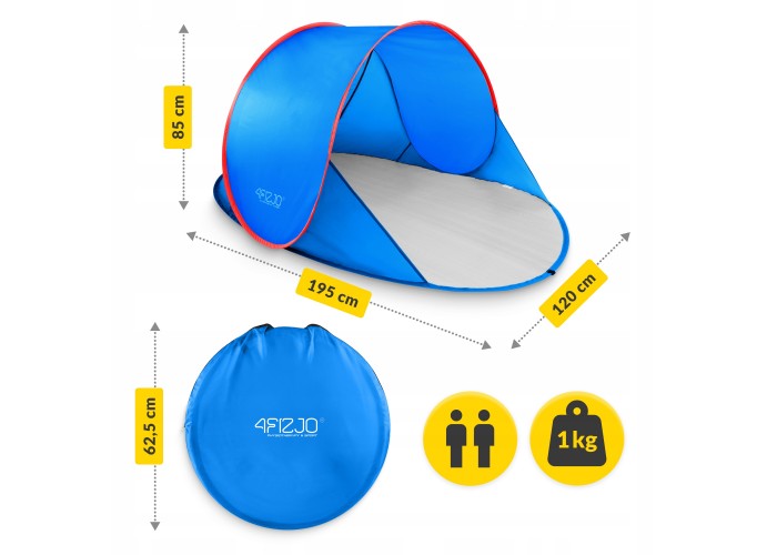 Намет пляжний 4FIZJO Pop-Up 195 x 120 см саморозкладний Blue/Red (P-5905973405164)
