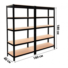 Стелаж металевий FunFit 180 х 180 х 40 см 2 секції для складу, гаража, магазину та підвалу чорний