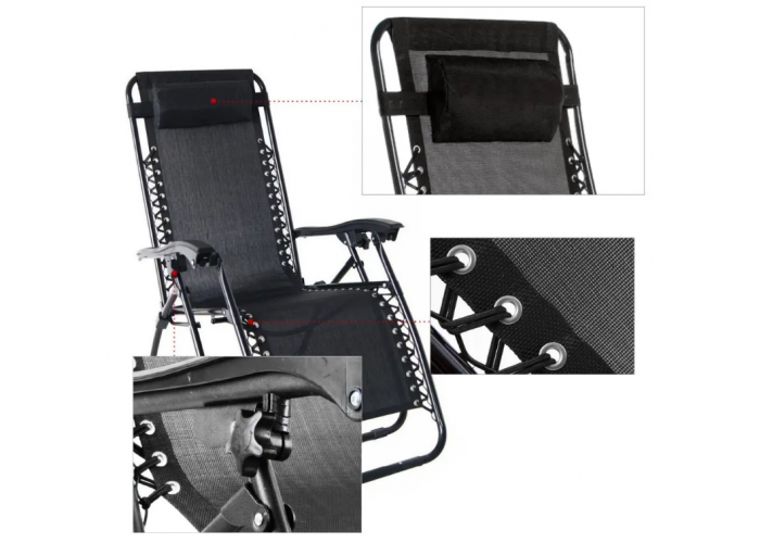 Розкладне крісло шезлонг Zero Gravity LEOBRO Чорне (HT-167D BLACK)