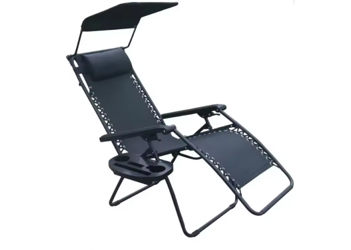 Розкладне крісло шезлонг LEOBRO Zero Gravity Black з козирком (LB-ZGC-T1-BLK)