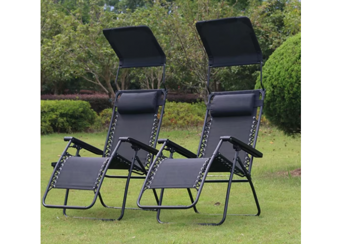 Розкладне крісло шезлонг LEOBRO Zero Gravity Black з козирком (LB-ZGC-T1-BLK)