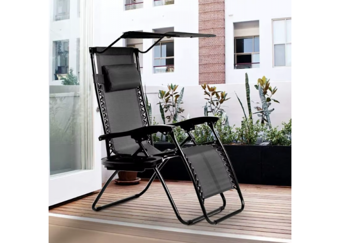 Розкладне крісло шезлонг LEOBRO Zero Gravity Black з козирком (LB-ZGC-T1-BLK)