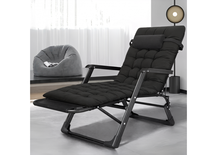 Розкладне крісло ліжко з подушкою LEOBRO Чорний (LB-FCB-G1-BLK)