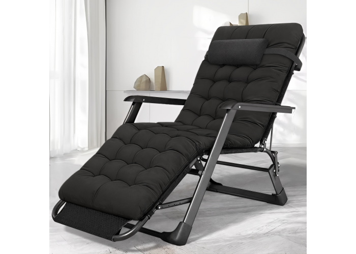 Розкладне крісло ліжко з подушкою LEOBRO Чорний (LB-FCB-G1-BLK)