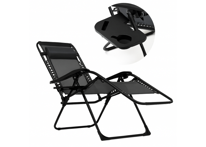 Розкладне крісло шезлонг LEOBRO Zero Gravity Premium Black (LB-ZGC-G2-BLK)