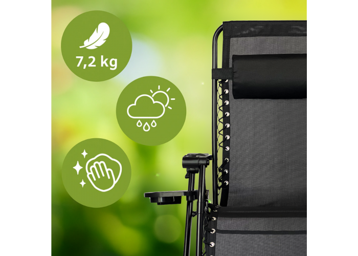 Розкладне крісло шезлонг LEOBRO Zero Gravity Premium Black (LB-ZGC-G2-BLK)