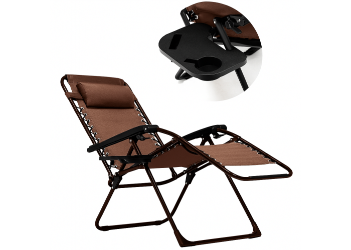Розкладне крісло шезлонг LEOBRO Zero Gravity Premium Brown (LB-ZGC-G2-BRN)