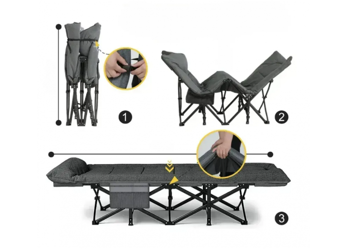 Туристична похідна розкладачка з вбудованим матрацом LEOBRO Grey (LB-CC-K1-GRY)