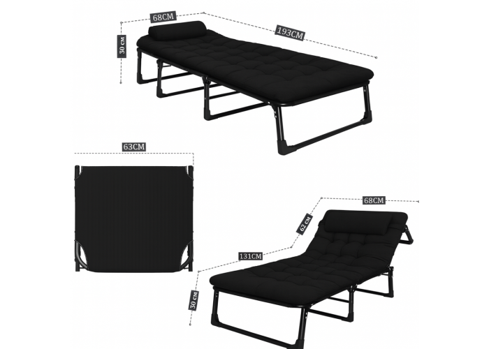 Розкладне ліжко (розкладачка) з матрацом і подушкою LEOBRO Black (LB-FB-A1-BLK)