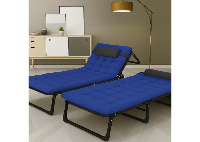 Розкладне ліжко (розкладачка) з матрацом і подушкою LEOBRO Blue (LB-FB-A1-BLU)