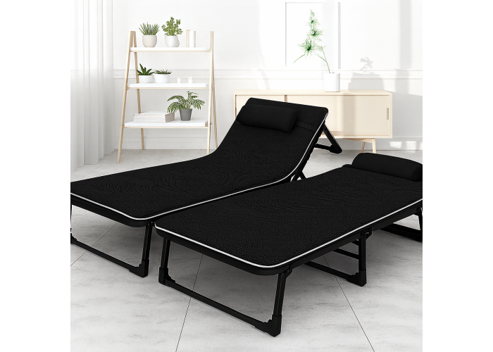 Розкладне ліжко (розкладачка) з Mesh-матрацом і подушкою LEOBRO Black (LB-FB-A2-BLK)