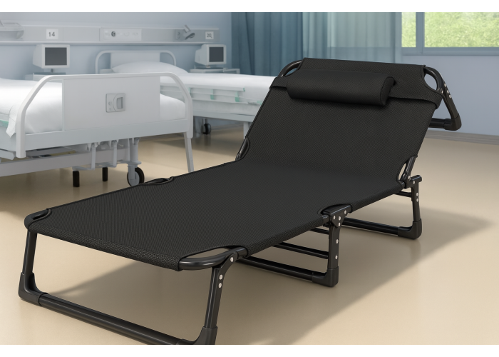 Розкладне ліжко (розкладачка) з Mesh-матрацом і подушкою LEOBRO Black (LB-FB-A2-BLK)