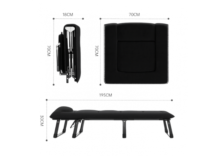 Розкладне ліжко (розкладачка) з вбудованим матрацом LEOBRO Black (LB-FB-S1-BLK)