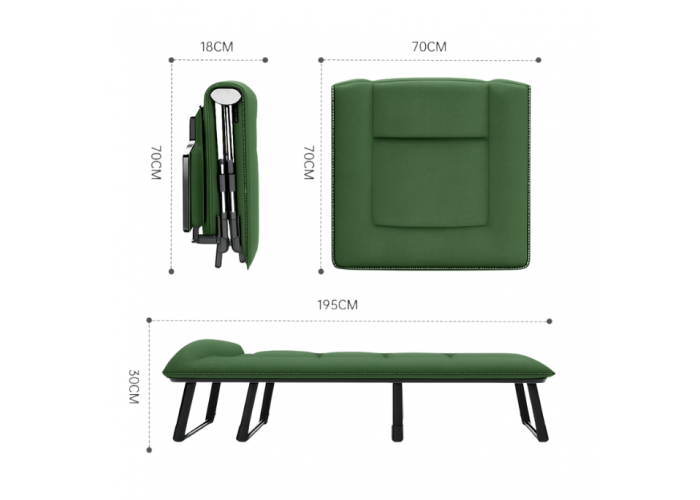 Розкладне ліжко (розкладачка) з вбудованим матрацом LEOBRO Green (LB-FB-S1-GRN)