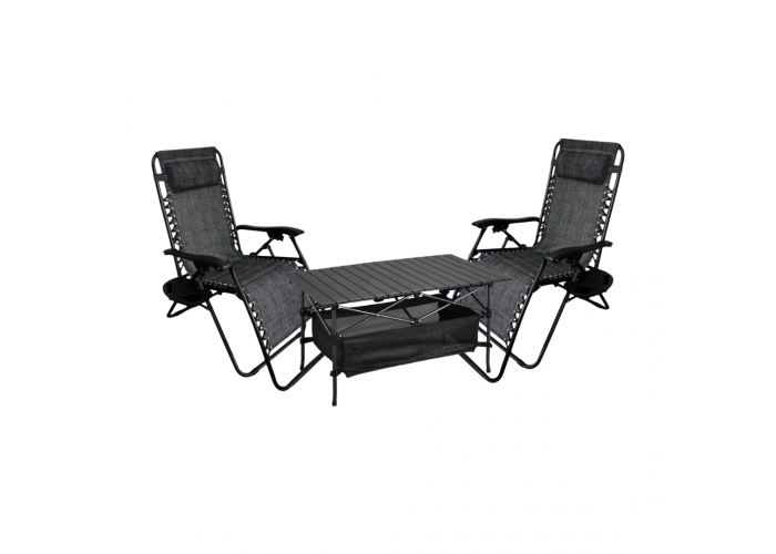 Комплект із 2 шезлонгів і столу 95х55х50 см Zero Gravity LEOBRO (LB-ZGC-F1-DGR-FT-A2)