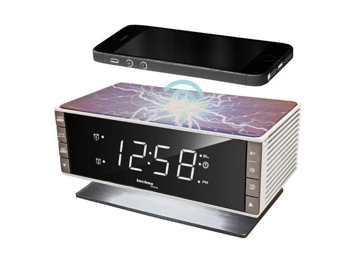 Годинник настільний з радіо Technoline WT487 Wireless Mobile Charging White/Brown (WT487)