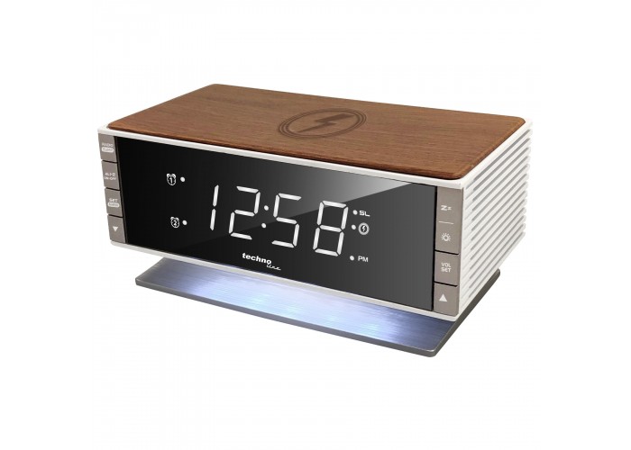 Годинник настільний з радіо Technoline WT487 Wireless Mobile Charging White/Brown (WT487)